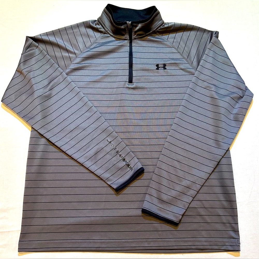 Under Armour Mens All Season Gear Pullover 1/4 Zip Loose Fit Gray/Stripe Size XL